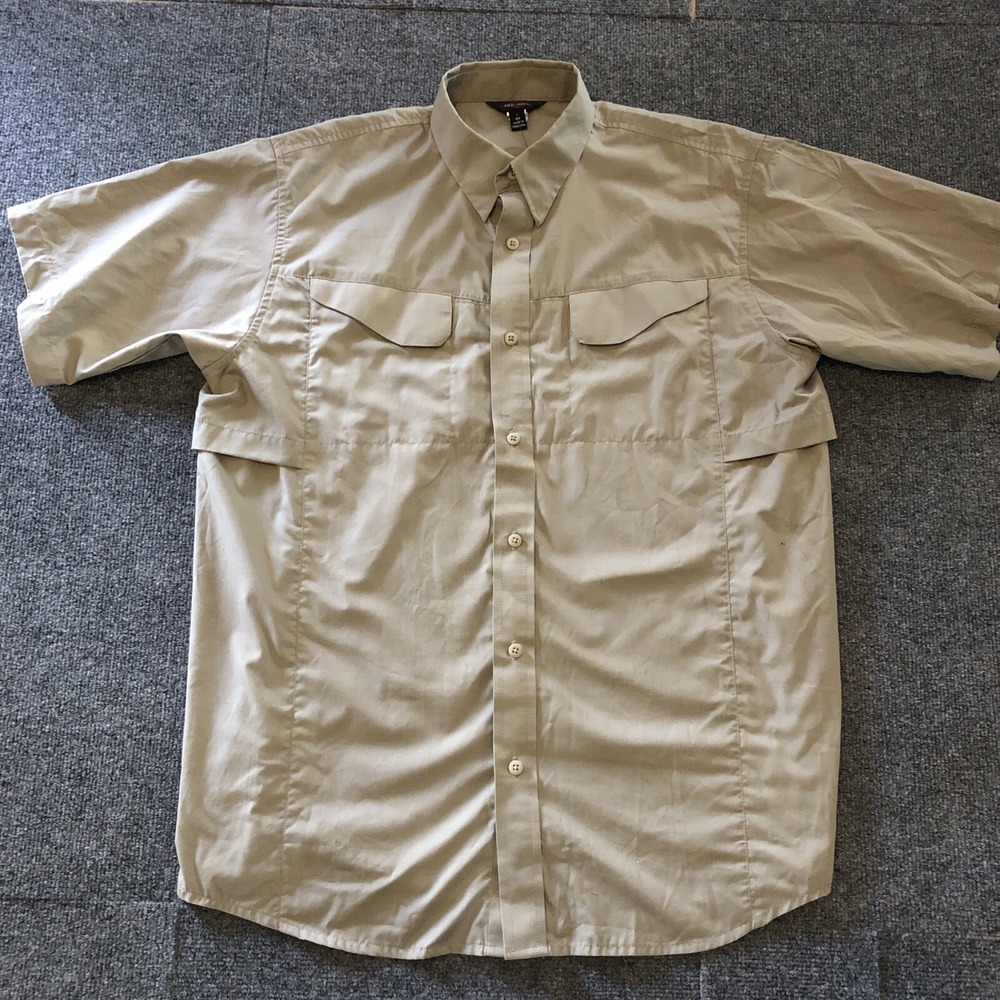 Tru Spec Tactical Shirt Khaki Short Sleeve Button Up Size Large Men's